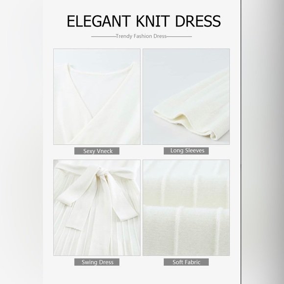 WOMEN’S white knit wrap dress with pleats M NWOT - Picture 4 of 10